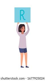 Woman with banner design of Women empowerment female power feminist people gender feminism young rights protest and strong theme Vector illustration