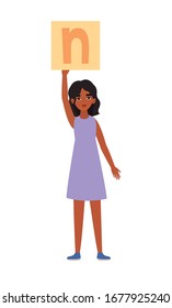 Woman with banner design of Women empowerment female power feminist people gender feminism young rights protest and strong theme Vector illustration