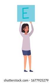 Woman with banner design of Women empowerment female power feminist people gender feminism young rights protest and strong theme Vector illustration