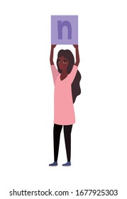 Woman with banner design of Women empowerment female power feminist people gender feminism young rights protest and strong theme Vector illustration