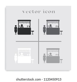 Woman in a bar flat black and white vector icon.