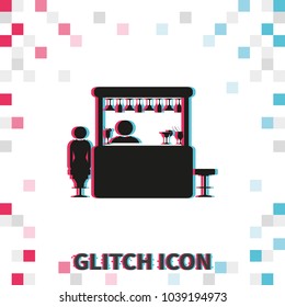 Woman in a bar  glitch effect vector icon.