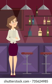 Woman at the bar. Relaxation and entertainment.