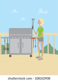 Woman Barbecuing