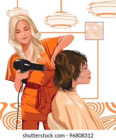 A woman barber doing haircut girl