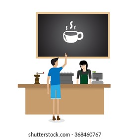 woman barista preparing coffee for customer