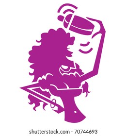 Woman bartender using a shaker to mix an alcoholic drink or beverage clip art in vector format.