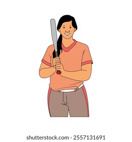 a woman in baseball attire complete with a bat, perfect for your needs