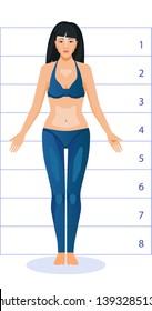woman basic proportions young slim girl in dark blue sportsuit