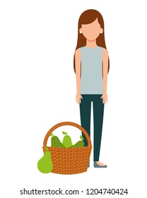 woman with basket filled pear