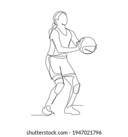 A Woman Basketball Athlete In Position To Shoot The Ball - Continuous One Line Drawing