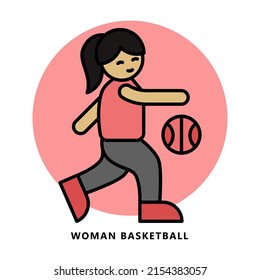 Woman Basketball Icon Symbol. Female Player Sport Vector Illustration