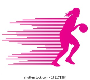 Woman basketball player vector background concept made of colorful stripes