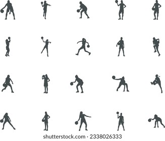 Woman basketball silhouette, Basketball player silhouette, Female Player silhouettes