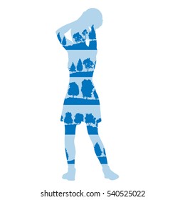 Woman basketball vector background concept made of forest trees fragments isolated on white