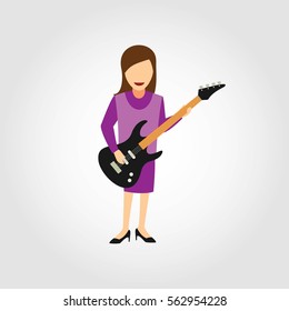 Woman Bassist Character Design Vector. Cartoon Style 