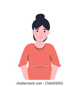 Woman bathed in a sweat. Girl sweating a lot. Flat vector cartoon illustration.