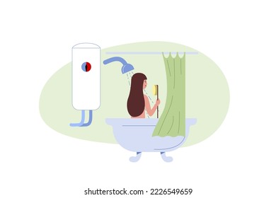 Woman bathing scene. Flat vector illustration.