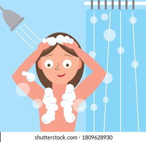Woman bathing or taking a shower as part of health and beauty routine