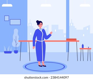 Woman in bathrobe waiting for massage in spa and wellness center. Flat vector illustration. Detox, relax, wellness retreat concept