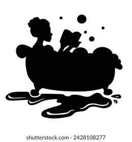 woman in the bathroom reading a book, relax silhouette