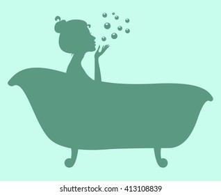 Woman In Bathtub. Silhouette