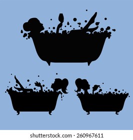 Woman In Bathtub Silhouette Set