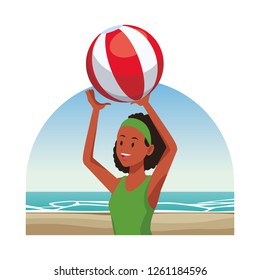 woman with beach ball