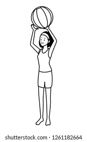 woman with beach ball black and white