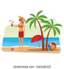 woman beach hat and cocktail