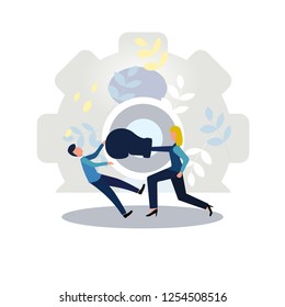 Woman beats the boss at work, conflict. Gender inequality and the fight against stereotypes. Vector illustration