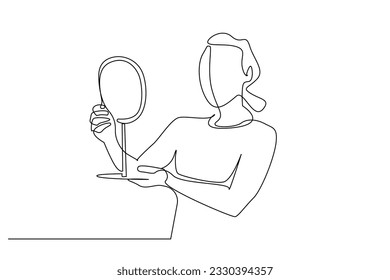 woman beautiful beauty mirror checking skin care lifestyle line art