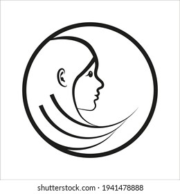 Woman beautiful face icon vector illustration on white background. color editable