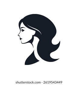 Woman beautiful face side view silhouette icon on white background