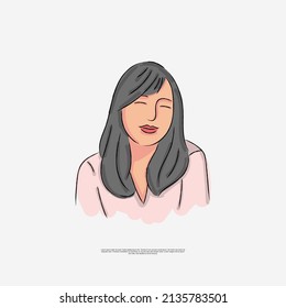Woman with beautiful hair and smile. Hand drawn style vector design illustrations.