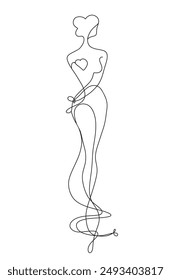 Woman beautiful pose drawn in modern style. Fashionable logo. One line, vector illustration design. Continuous single line drawing. Simple style for decor, spa salon, beauty salon, fashion print