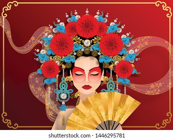 Woman in Beautiful traditional Chinese opera ,Vector illustration for cute design.