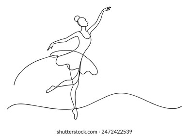 woman beauty ballet dancer in elegance motion continuous line art vector illustration on white background