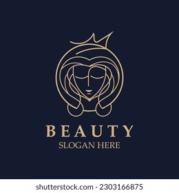 Woman Beauty care logo. fresh Nature beauty face saloon and spa design flat vector