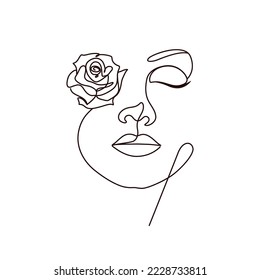 Woman beauty face with flowers minimalist line art drawing