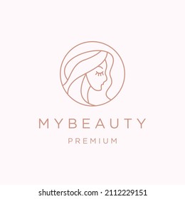 woman beauty face logo linear style, beauty studio and cosmetic brand template