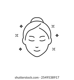 Mulher com rosto de beleza Linha Ícone. Rosto Feminino Saudável, Fresco Com Pictograma Linear De Pele Limpa. Facial Skincare, Hygiene Outline Icon. Traço editável.