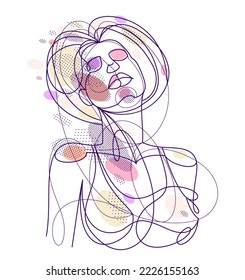 Woman beauty face vector linear illustration, delicate line art of attractive girl portrait, abstract feminine drawing minimal style isolated.