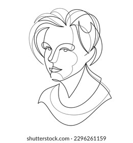 Woman beauty face vector linear illustration, delicate line art of attractive girl portrait, abstract feminine drawing minimal style isolated.