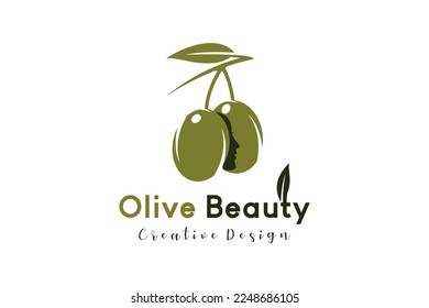 Woman beauty green olive logo design creative concept