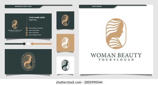 Woman beauty hair logo design with modern and fres concept, and businnes card design Premium vektor