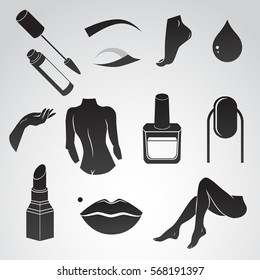 Woman beauty icon set isolated on white background. Vector art.