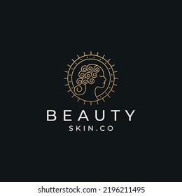 Woman beauty with line style logo icon design template flat vector illustration