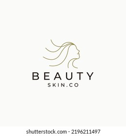 Woman beauty with line style logo icon design template flat vector illustration
