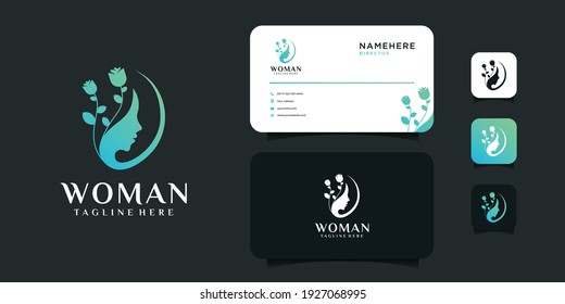 Woman beauty logo design with business card vector template. Logo can be used for icon, brand, identity, spa, feminine, decoration, and business company